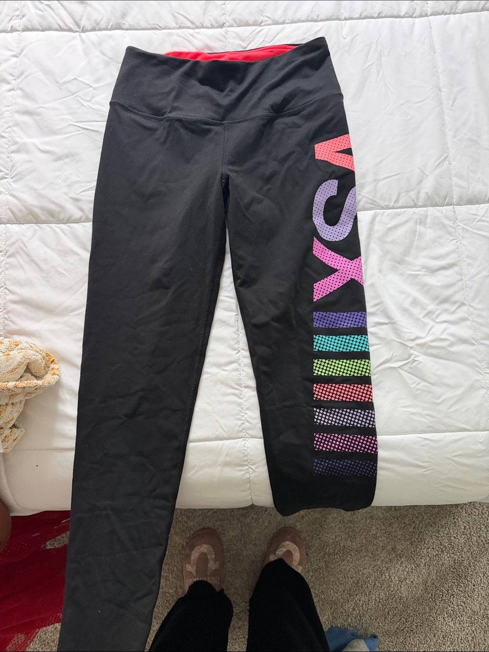 Victoria's Secret Black Leggings with Rainbow Side Logo